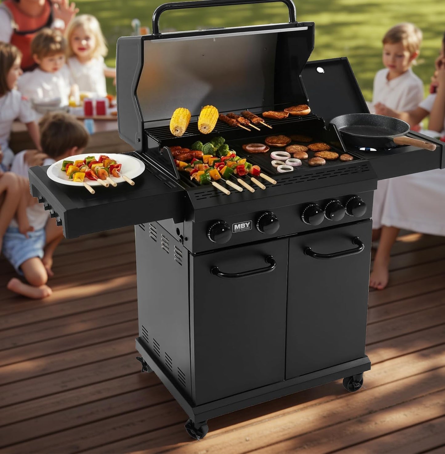 4 outdoor gas grills with burners, Portable propane Grill, power 50000 watts, 19.3 inches with grill cover, black