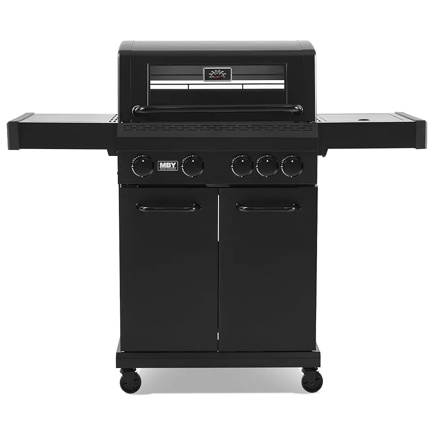 MBY 4-Burner Propane Gas Grill with Side Burner, 50,000 BTU Heavy Duty BBQ Grill, Cast Iron Griddle & Cooking Grates for Outdoor Barbecue