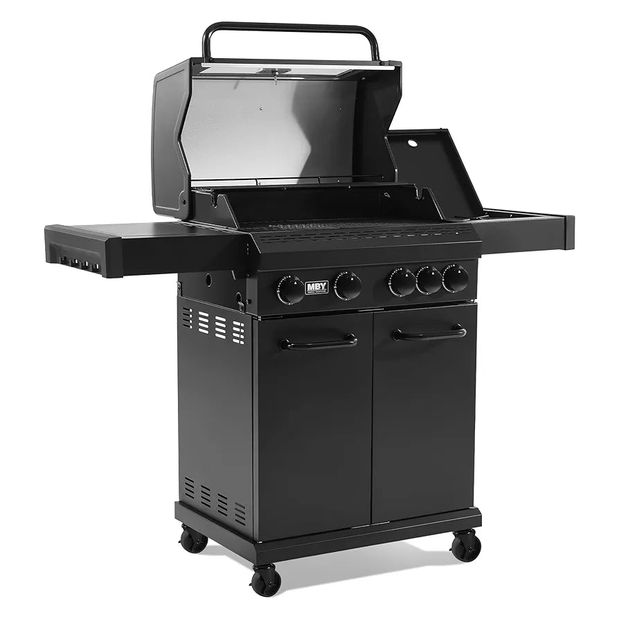 MBY 4-Burner Propane Gas Grill with Side Burner, 50,000 BTU Heavy Duty BBQ Grill, Cast Iron Griddle & Cooking Grates for Outdoor Barbecue
