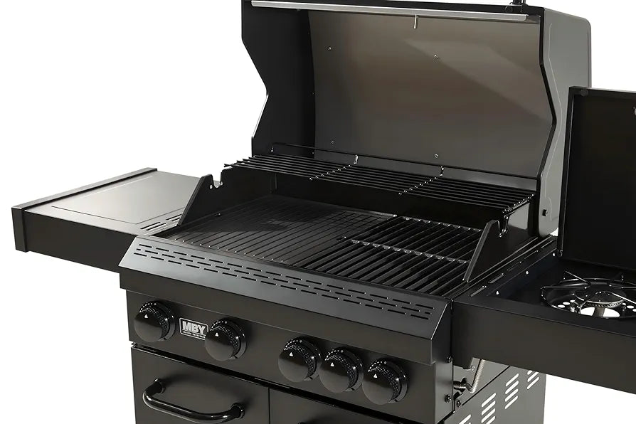 MBY 4-Burner Propane Gas Grill with Side Burner, 50,000 BTU Heavy Duty BBQ Grill, Cast Iron Griddle & Cooking Grates for Outdoor Barbecue