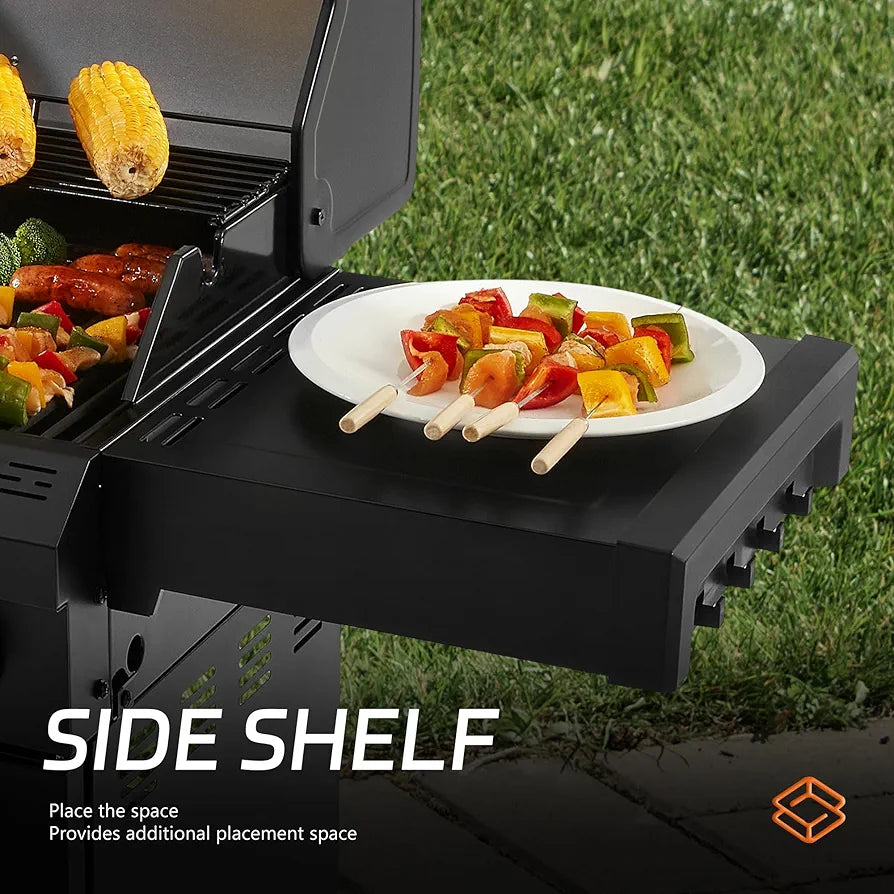 MBY 4-Burner Propane Gas Grill with Side Burner, 50,000 BTU Heavy Duty BBQ Grill, Cast Iron Griddle & Cooking Grates for Outdoor Barbecue