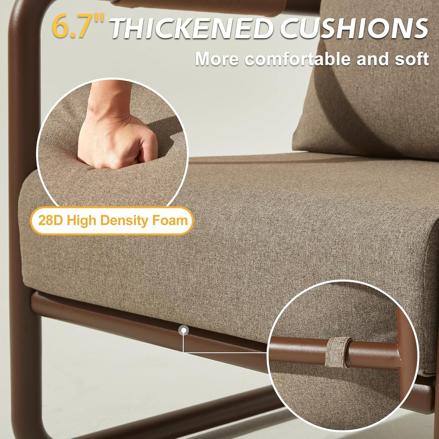 MBY 5 Piece Patio Outdoor Aluminum Swivel Rocking Chair with 6.7" Thickened Cushions and 2 Ottomans, All Weather Outdoor Furniture Chairs for Garden, Poolside, Deck-Brown