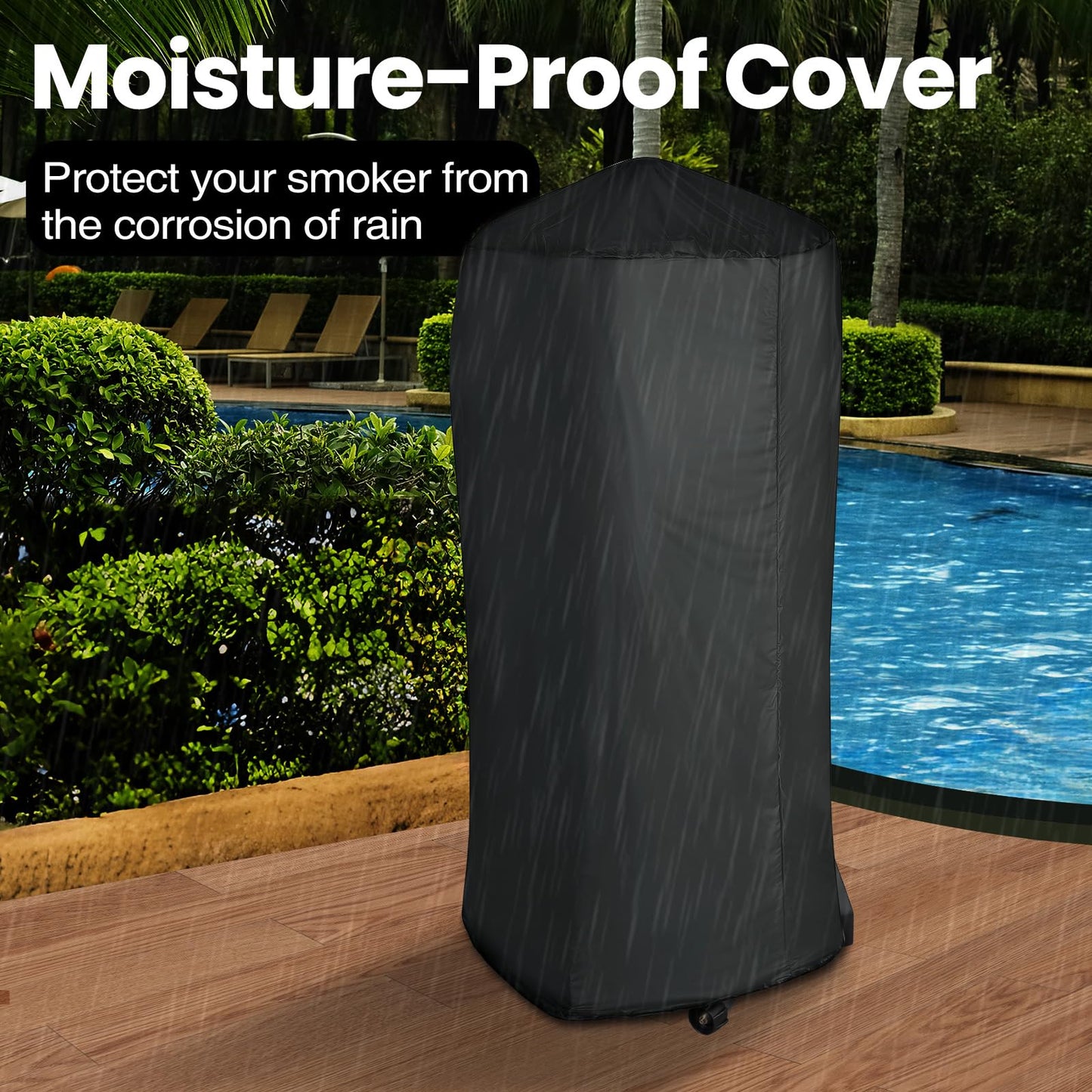 Propane Smoker with Cover, Vertical Meat Gas Smoker Grill Outdoor Heavy Duty 3 Removable Smoking Racks, Black