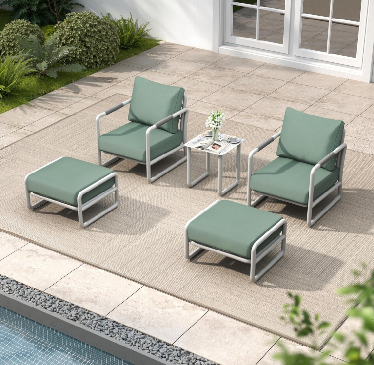 MBY Outdoor Aluminum Patio Furniture Set, Patio Conversation Sofa Set with Coffee Tables and Swivel Rocking Chairs, All Weather for Balcony, Garden