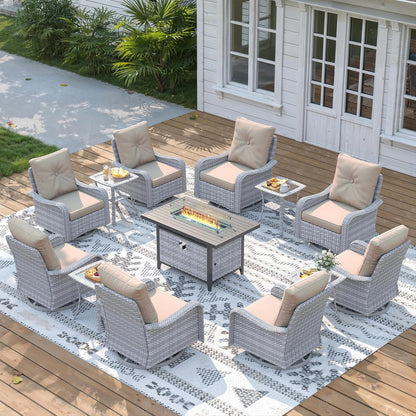 3 Piece Outdoor Wicker Patio Furniture Set,High Back Swivel Rocker Patio Chairs with 4" Thickened Cushions & Side Table, All-Weather PE Rattan for Garden, Backyard, Porch