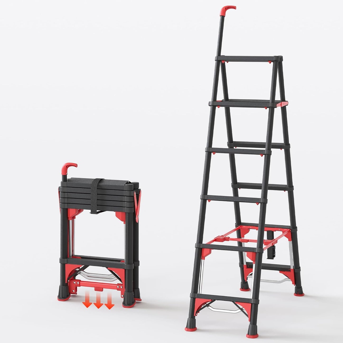 Telescoping 4-Step Ladder, 3.5FT Folding Step Stool with Safety Lock, Wide Non-Slip Pedals & Retractable Handgrip, Heavy Duty 380 lbs for Home & Outdoor