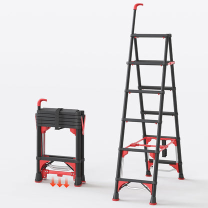 Telescoping 4-Step Ladder, 3.5FT Folding Step Stool with Safety Lock, Wide Non-Slip Pedals & Retractable Handgrip, Heavy Duty 380 lbs for Home & Outdoor