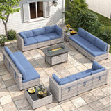 Maison Backyards 6-Seat Wicker Patio Set with Fire Pit Table