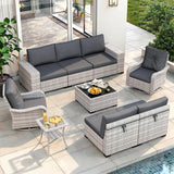 Wicker sectional set with swivel chairs and fire pit table — product image 12 of 40