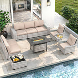 Wicker sectional set with swivel chairs and fire pit table — product image 20 of 40