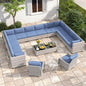 6-Seat Modern Outdoor Wicker Rattan Patio Furniture Set with 55,000 BTU Fire Pit Table, Thick 4″ Cushions, All-Weather Dual-Strand Rattan, Rust-Resistant Steel Frame