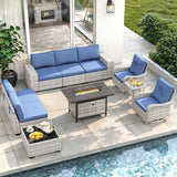 Wicker sectional set with swivel chairs and fire pit table — product image 16 of 40