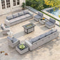 Outdoor Wicker Rattan Sectional Sofa Set with Swivel Chairs & Fire Pit Table, with 4" Thickened Cushions & Coffee Table, All-Weather PE Rattan for Garden, Backyard, Porch