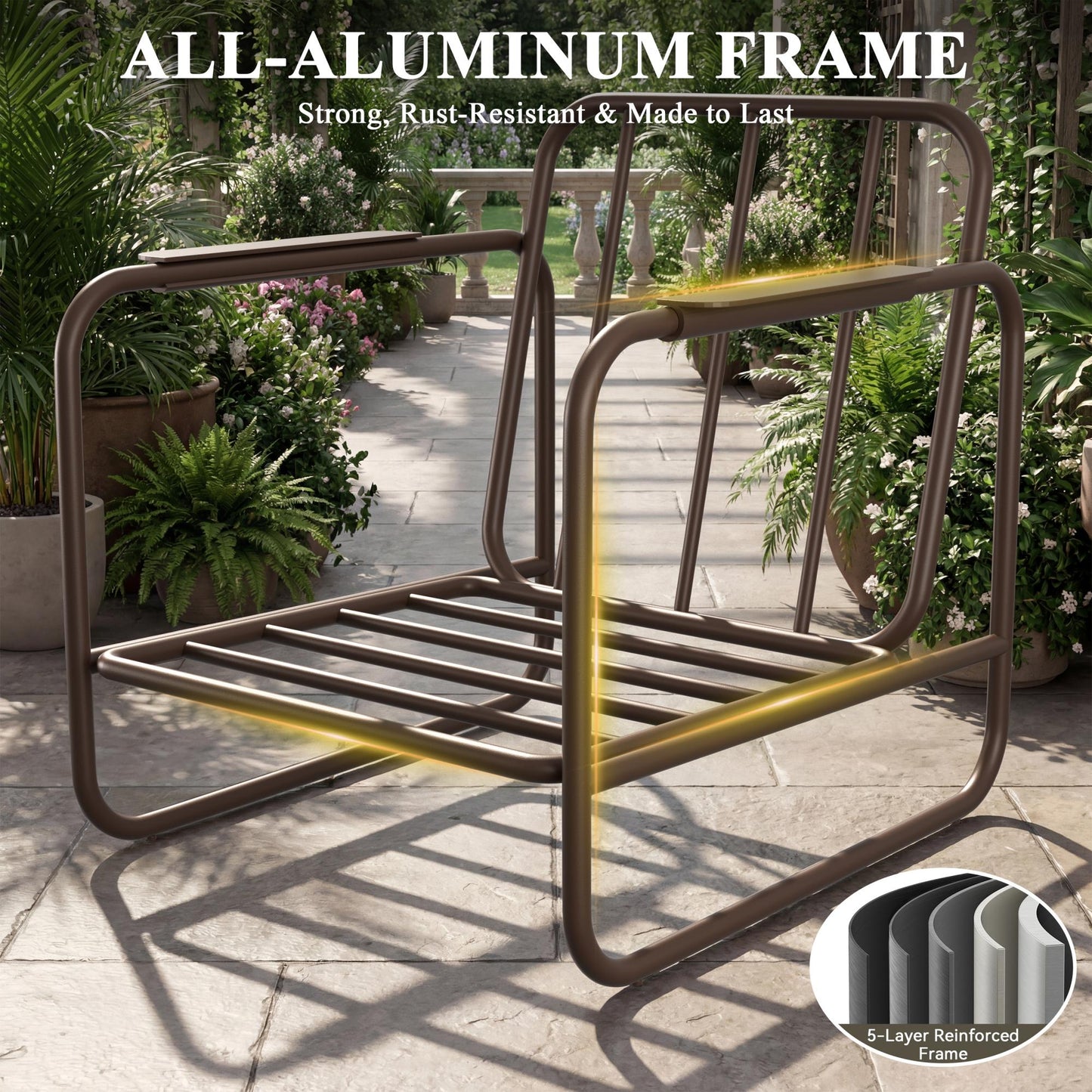 3-Piece Aluminum Patio Furniture Set, Spacious Deep Seating Chairs with 6-Inch Thick Cushions and Coffee Table, All-Weather Rust-Resistant Outdoor Seating for Backyard, Deck, Porch, Balcony