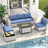 Wicker sectional set with swivel chairs and fire pit table — product image 6 of 40