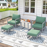 Maison Backyards Aluminum Patio Sofa Set with Swivel Chairs & Fire Pit Table