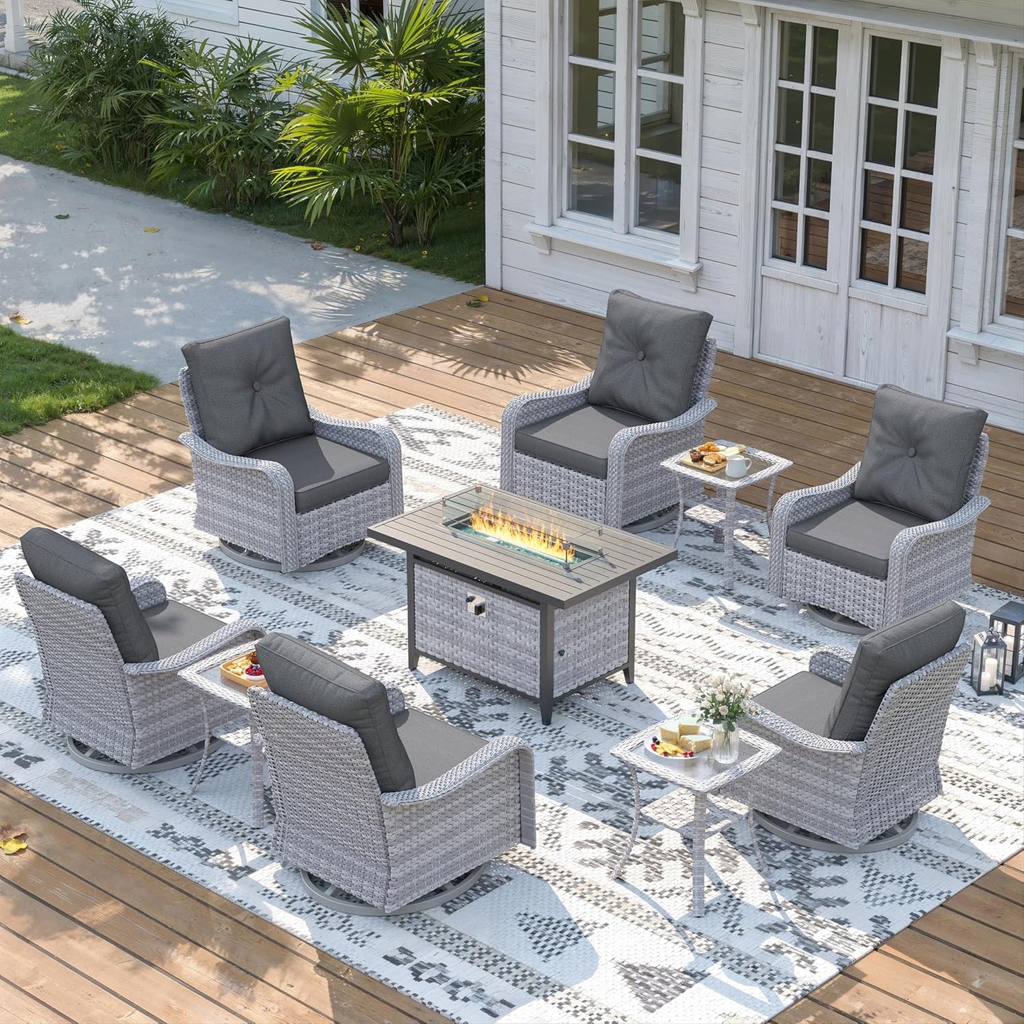 3 Piece Outdoor Wicker Patio Furniture Set,High Back Swivel Rocker Patio Chairs with 4" Thickened Cushions & Side Table, All-Weather PE Rattan for Garden, Backyard, Porch