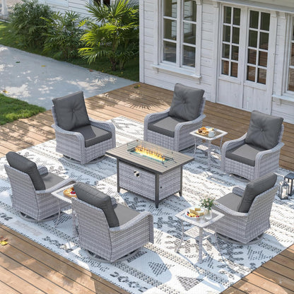 3 Piece Outdoor Wicker Patio Furniture Set,High Back Swivel Rocker Patio Chairs with 4" Thickened Cushions & Side Table, All-Weather PE Rattan for Garden, Backyard, Porch