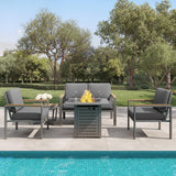 Five-piece metal patio conversation set with fire pit table — product image 17 of 18