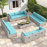Maison Backyards 6-Seat Wicker Patio Set with Fire Pit Table