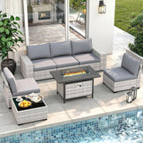 Wicker sectional set with swivel chairs and fire pit table — product image 8 of 40