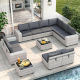 Wicker sectional set with swivel chairs and fire pit table — product image 22 of 40