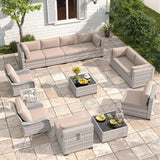 Six-seat wicker patio set with fire pit table — product image 30 of 40