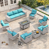 Wicker sectional set with swivel chairs and fire pit table — product image 29 of 40