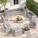 Six-seat wicker patio set with fire pit table — product image 33 of 40