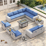 Wicker sectional set with swivel chairs and fire pit table — product image 31 of 40