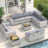 Wicker sectional set with swivel chairs and fire pit table — product image 23 of 40