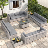 Maison Backyards 6-Seat Wicker Patio Set with Fire Pit Table
