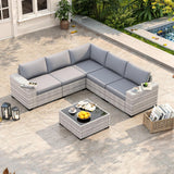 Wicker sectional set with swivel chairs and fire pit table — product image 3 of 40