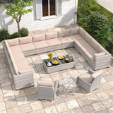 Maison Backyards 6-Seat Wicker Patio Set with Fire Pit Table