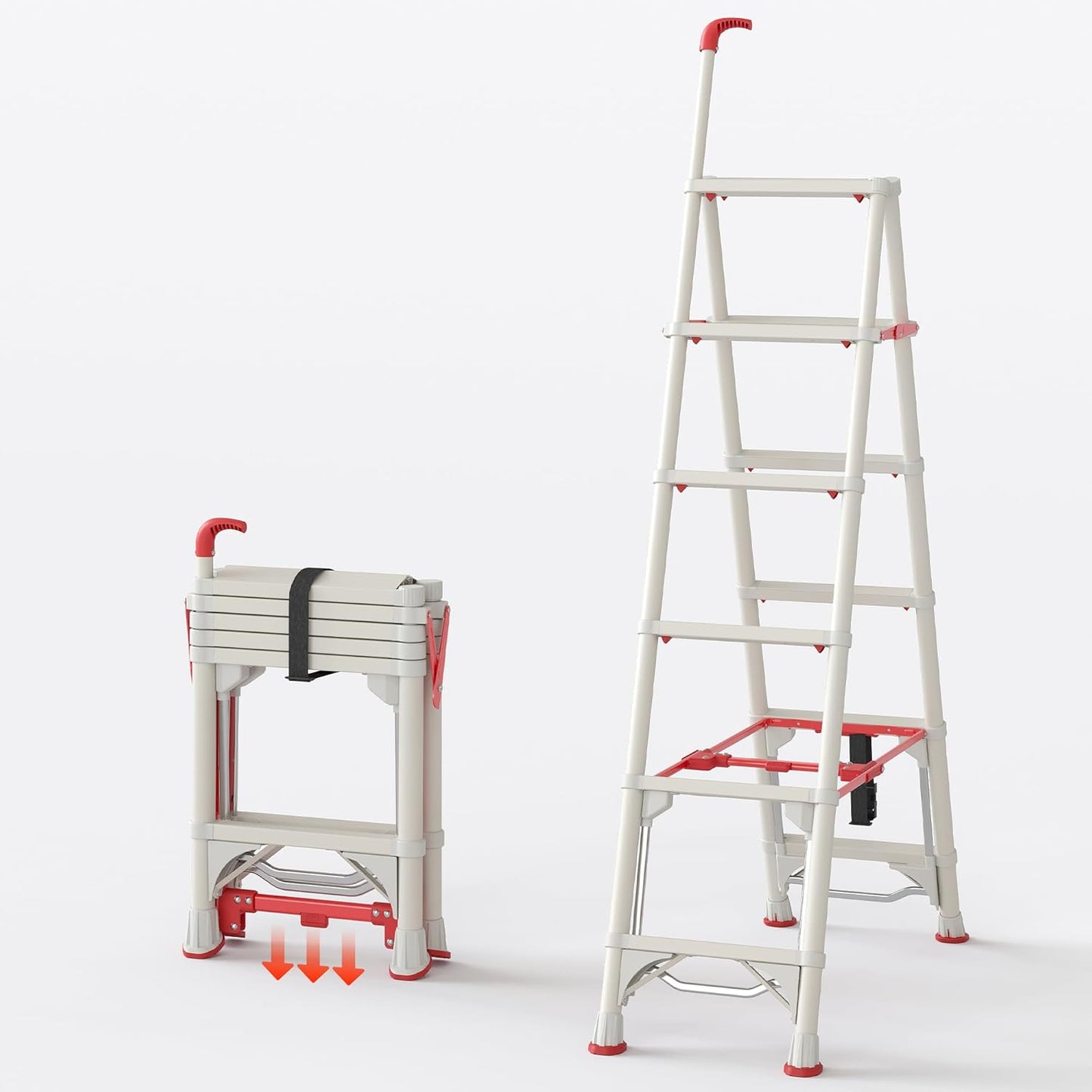 Telescoping 4-Step Ladder, 3.5FT Folding Step Stool with Safety Lock, Wide Non-Slip Pedals & Retractable Handgrip, Heavy Duty 380 lbs for Home & Outdoor