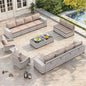 Outdoor Wicker Rattan Sectional Sofa Set with Swivel Chairs & Fire Pit Table, with 4" Thickened Cushions & Coffee Table, All-Weather PE Rattan for Garden, Backyard, Porch