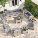 Six-seat wicker patio set with fire pit table — product image 36 of 40