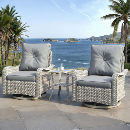 3 Piece Outdoor Wicker Patio Furniture Set,High Back Swivel Rocker Patio Chairs with 4" Thickened Cushions & Side Table, All-Weather PE Rattan for Garden, Backyard, Porch