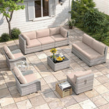 Six-seat wicker patio set with fire pit table — product image 20 of 40