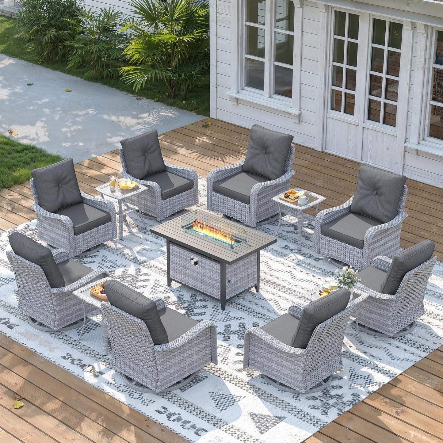 3 Piece Outdoor Wicker Patio Furniture Set,High Back Swivel Rocker Patio Chairs with 4" Thickened Cushions & Side Table, All-Weather PE Rattan for Garden, Backyard, Porch