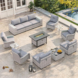Wicker sectional set with swivel chairs and fire pit table — product image 28 of 40
