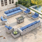 Outdoor Wicker Rattan Sectional Sofa Set with Swivel Chairs & Fire Pit Table, with 4" Thickened Cushions & Coffee Table, All-Weather PE Rattan for Garden, Backyard, Porch