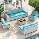 Wicker sectional set with swivel chairs and fire pit table — product image 14 of 40