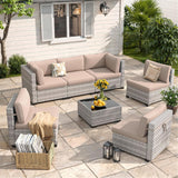 Six-seat wicker patio set with fire pit table — product image 15 of 40