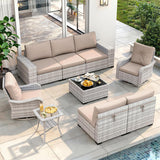 Wicker sectional set with swivel chairs and fire pit table — product image 15 of 40