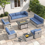 Six-seat wicker patio set with fire pit table — product image 29 of 40