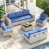Wicker sectional set with swivel chairs and fire pit table — product image 11 of 40