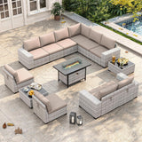 Wicker sectional set with swivel chairs and fire pit table — product image 35 of 40