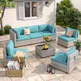 Six-seat wicker patio set with fire pit table — product image 17 of 40