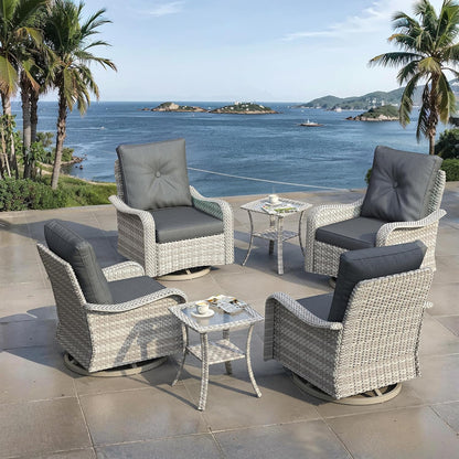 3 Piece Outdoor Wicker Patio Furniture Set,High Back Swivel Rocker Patio Chairs with 4" Thickened Cushions & Side Table, All-Weather PE Rattan for Garden, Backyard, Porch